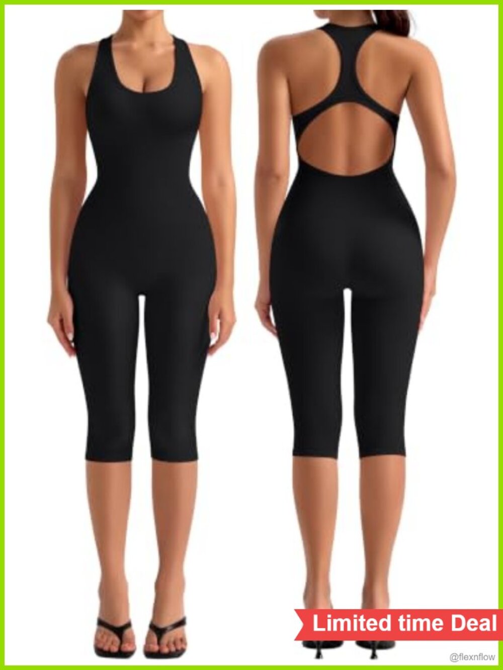 Women's Capri Workout Jumpsuit Racerback One Piece Yoga Gym Outfit
